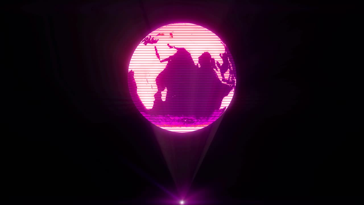 mundo holográfico de ciencia ficción proyector tecnológico futurista glitch bucle 4k