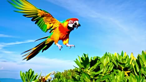 vibrant macaw parrot perched in tropical foliage