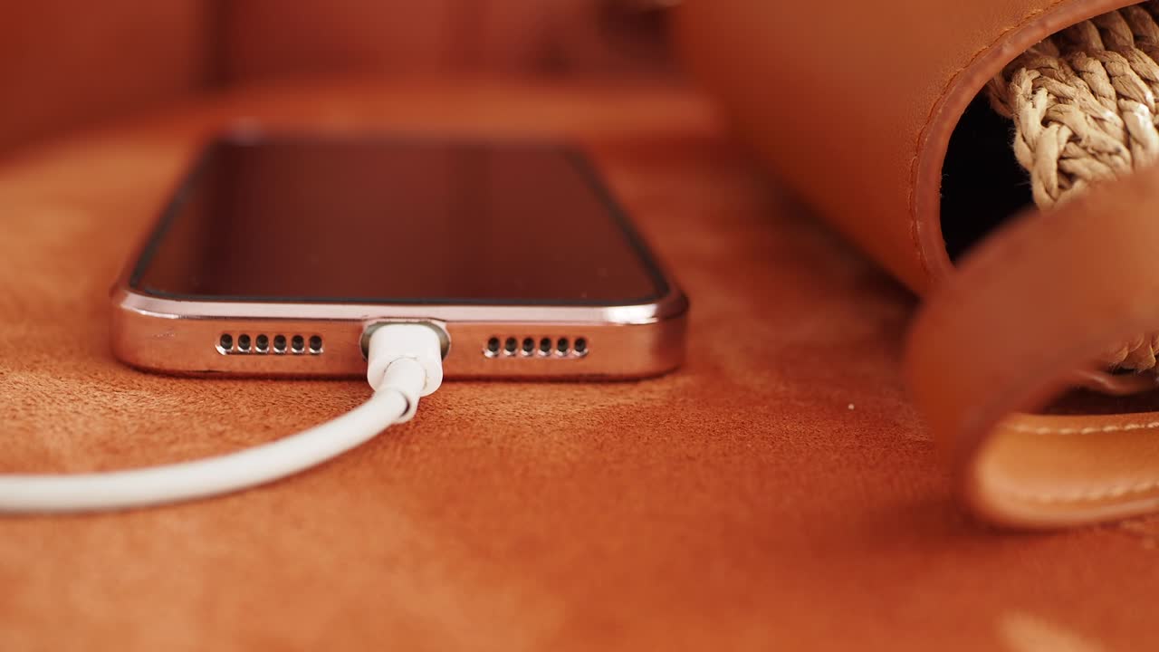 가죽 가방에 스마트폰을 충전하는 것