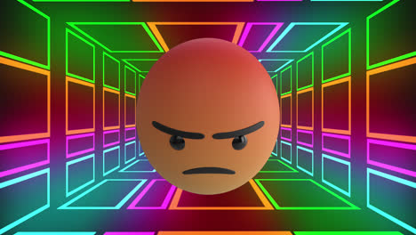 animation of angry emoji icon over neon tunnel