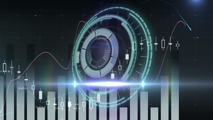Animation of data processing over scope scanning on black background
