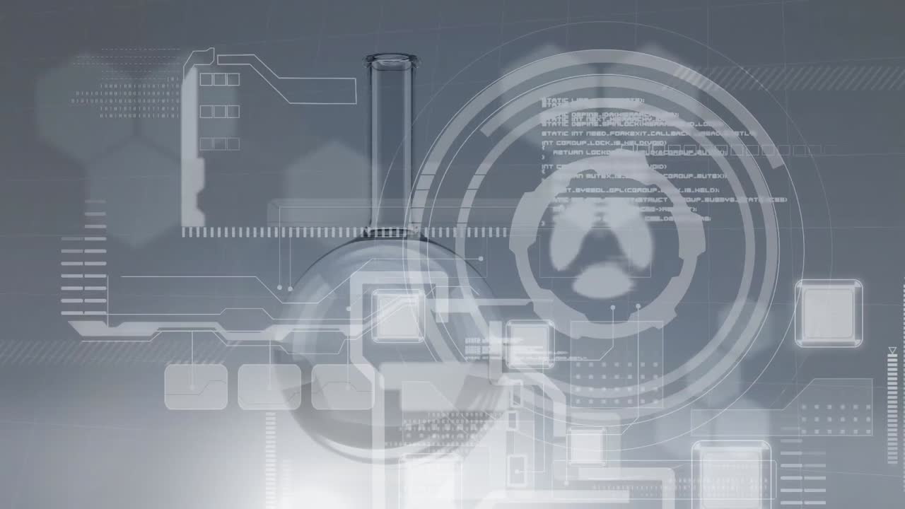 animación del procesamiento de datos médicos, escaneo de alcance y estructuras de compuestos químicos contra labora