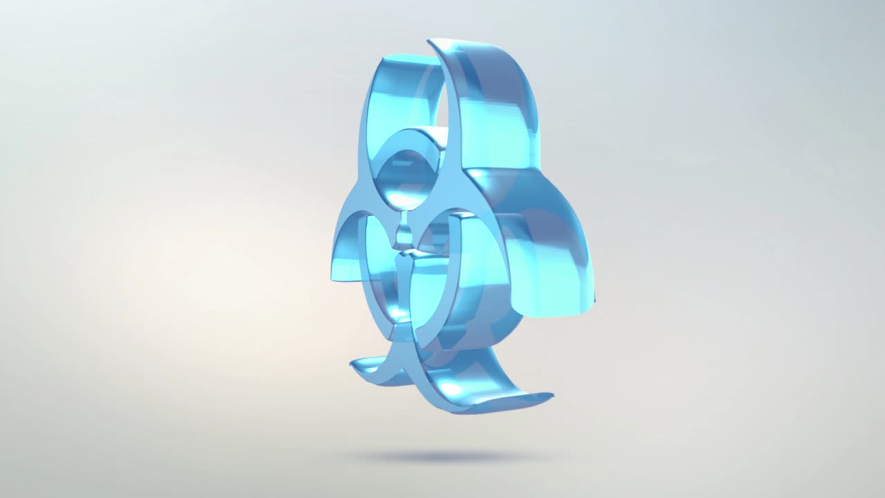 el icono del virus está hecho de vidrio. icono de virus giratorio translúcido con canal alfa de color azul verde. bucle sin costuras