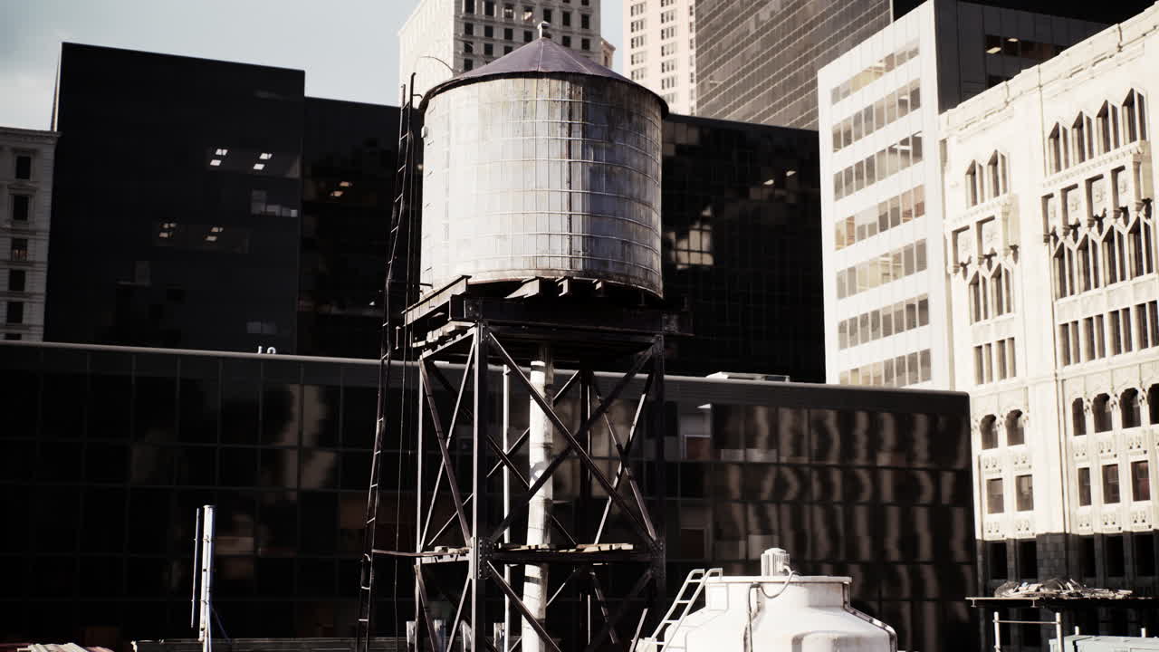 torre de agua en un techo en una ciudad