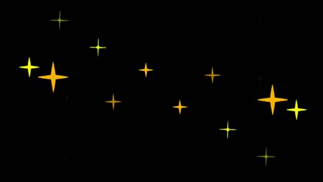 animation orange stars shape sparkles on black background.