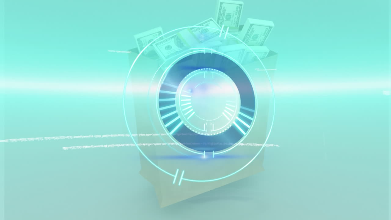 돈이 있는 지갑 위의 로딩 서클의 애니메이션