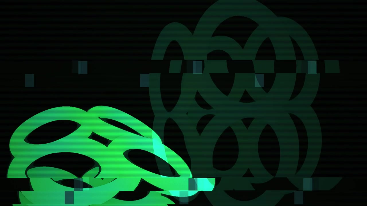 Dynamic Abstract Green Shapes with Digital Glitch Distortion