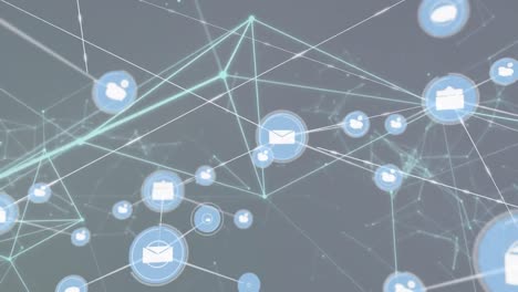 animación de iconos conectados sobre puntos conectados contra un fondo negro