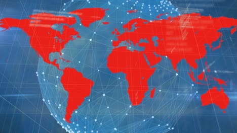 animación del mapa del mundo sobre el procesamiento de datos y la red de conexiones