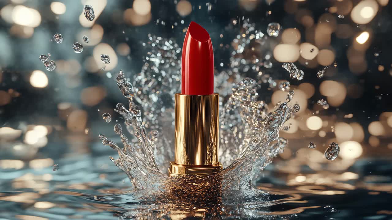 Red Lipstick with Water Splash