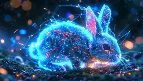 digital neon rabbit: a futuristic glowing creature