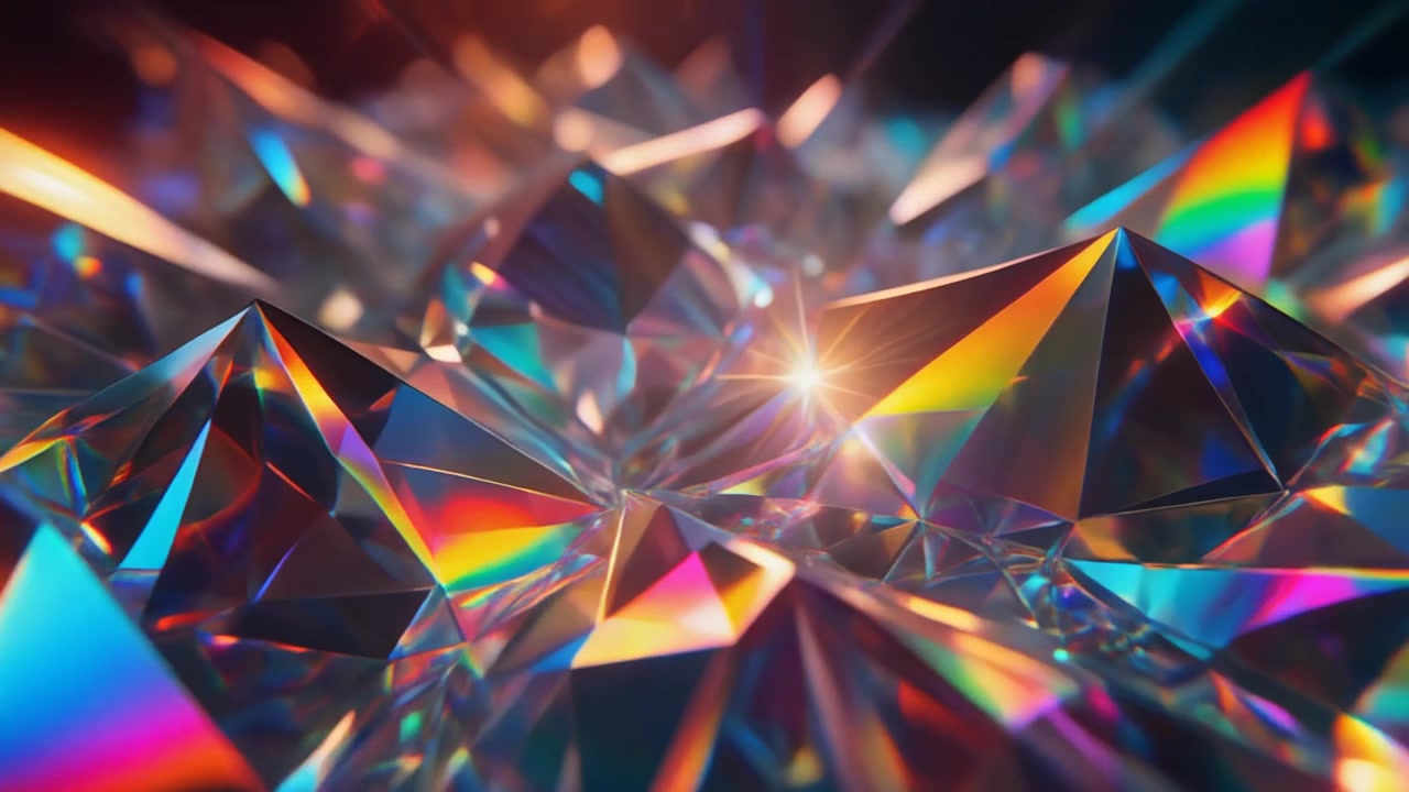 Sfondo Astratto di Prismi di Cristallo Geometrici Iridescenti e Luminosi