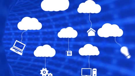 white cloud moving with networks icons on blue digital background