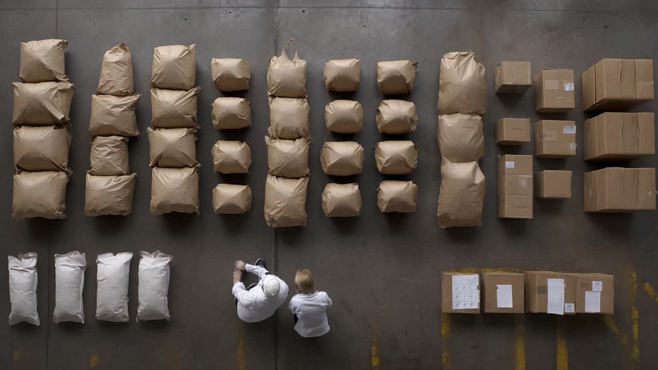 An Organized Warehouse Scene Featuring Neatly Arranged Packages and Materials, Highlighting the Efficiency of Inventory Management and the Role of Personnel in Operations