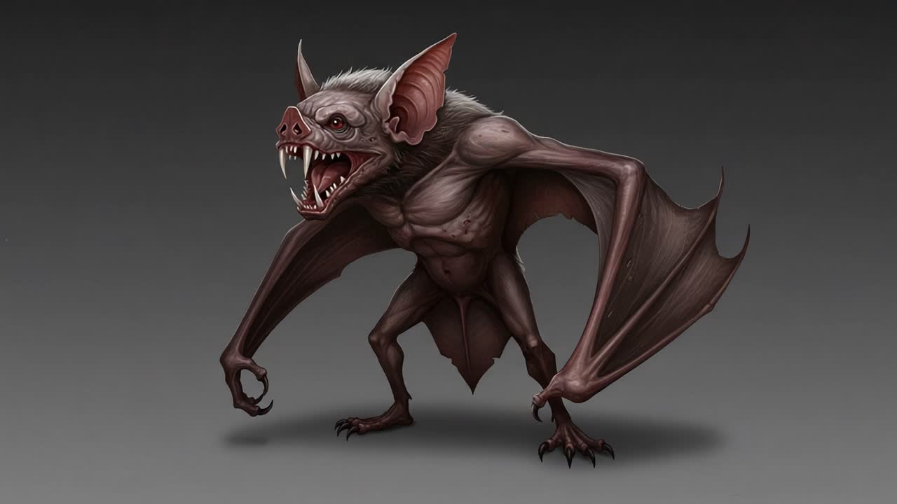 An Imposing and Ferocious Winged Creature Displaying Intimidating Features and Menacing Mannerisms, Perfectly Captured in Two Striking Poses with an Eerie Background