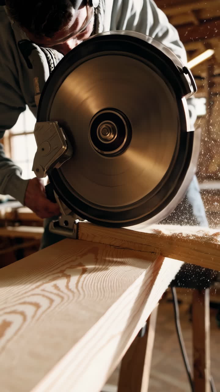 carpintero usando una sierra circular para cortar madera