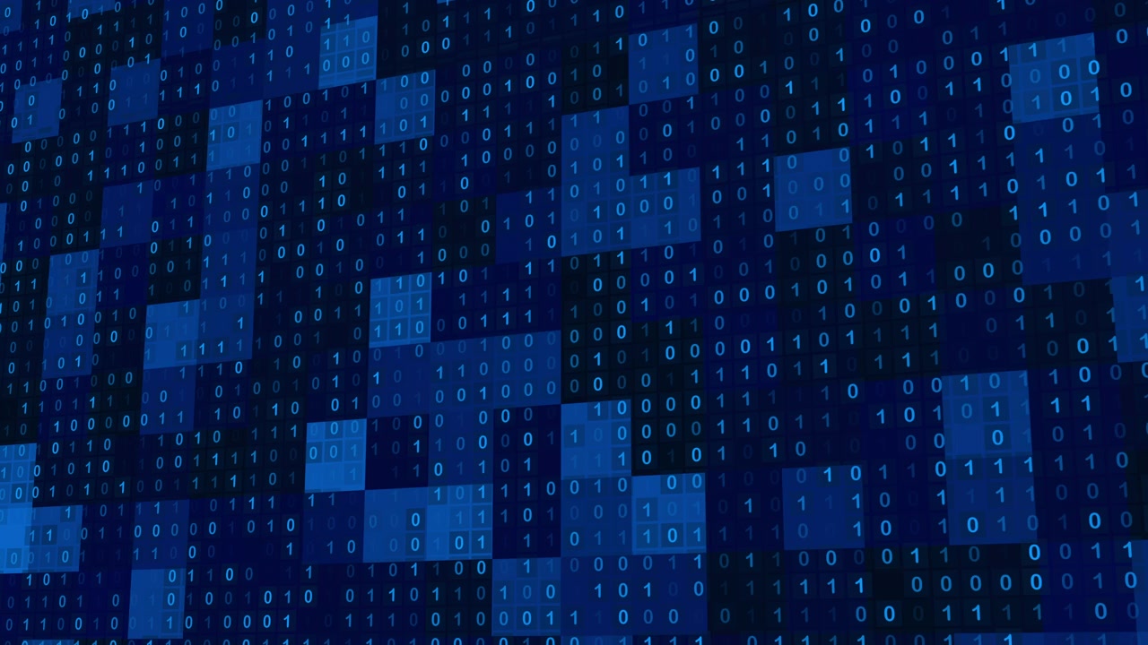 Digital Binary Code Background with Shifting Blue Data Blocks