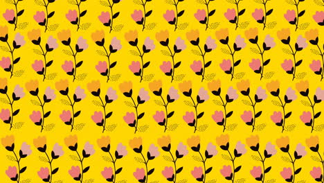 animation mehrerer blumen, die sich über einen gelben hintergrund bewegen