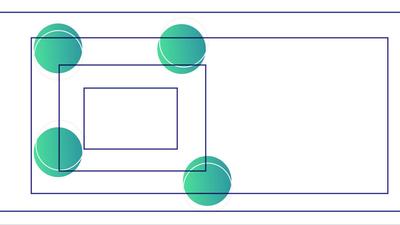 많은 직사각형들이 구와 함께 앞으로 움직입니다.