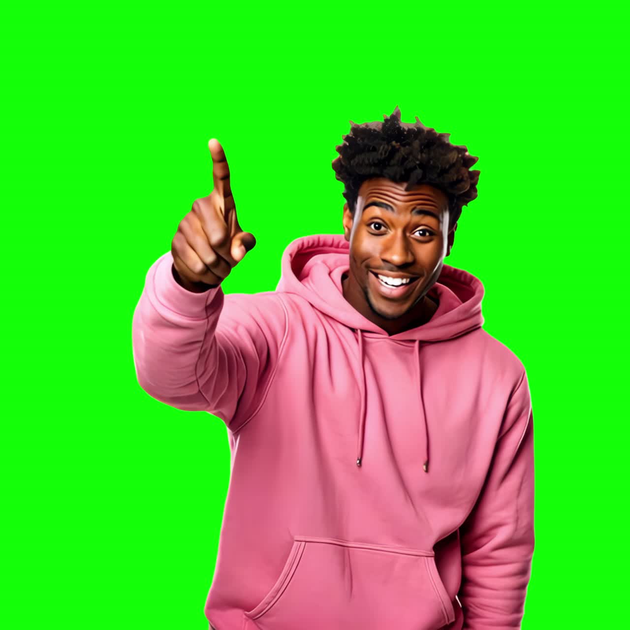 Animation af afroamerikansk mand, der peger op, gennemsigtig 4K video, greenscreen