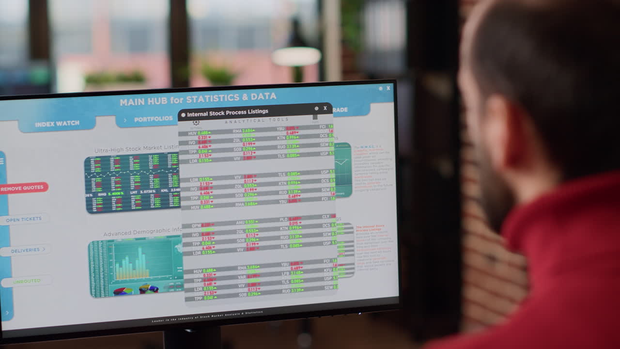 Business investor analyzing stock market trend on monitor