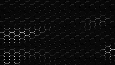 dark hexagon geometry glowing tiles 3d animation neon led luminance light shapes cyber digital pattern technology background color dark white grey