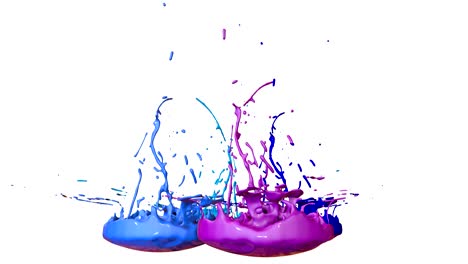 3d splashes of liquid. paint bounce in 4k on white background. simulation of splashes of ink on a musical speaker that play music. version shades of blue 13