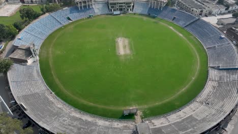 parallax aerial shot of cricket stadium of gujranwala in punjab, pakistan