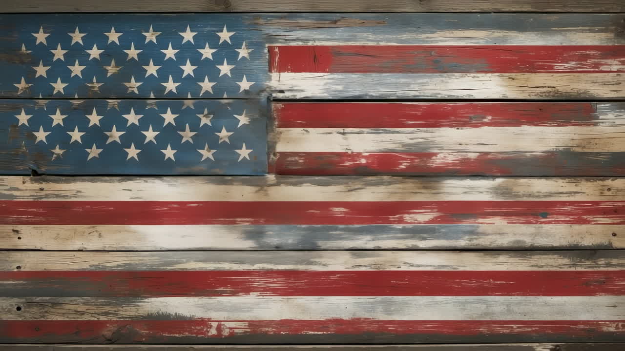 Distressed American Flag Made of Wooden Planks