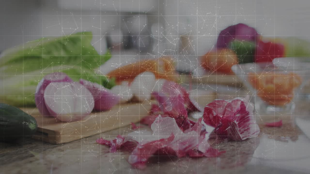 At start static vegetable board receiving code overlay drifting growing pulsing showing data feed