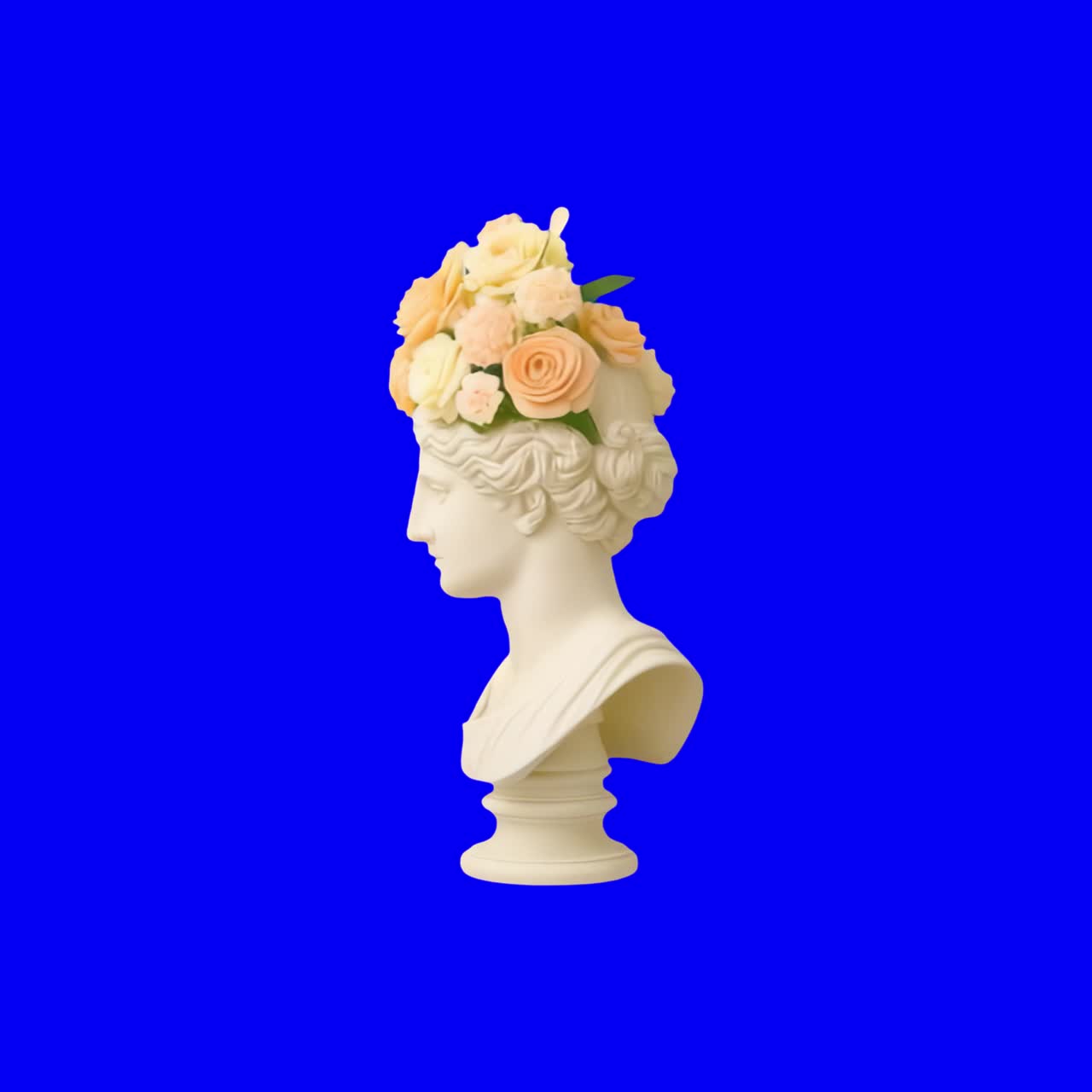Klassisk buste udsmykket med blomster animation, transparent 4K video, green screen.