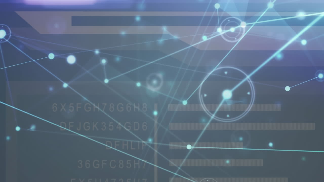 animación de redes de comunicación, procesamiento de datos y luces brillantes sobre un fondo oscuro