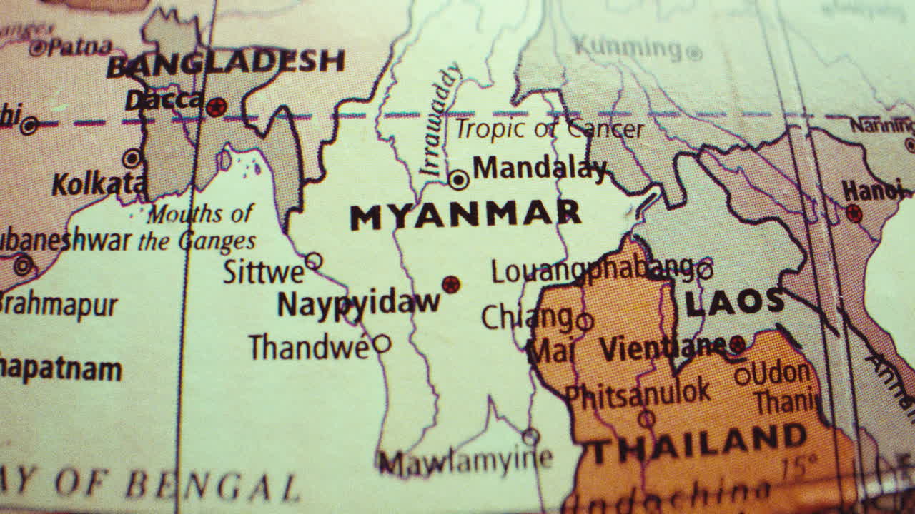 Map of Myanmar, Laos, Thailand, and Bangladesh