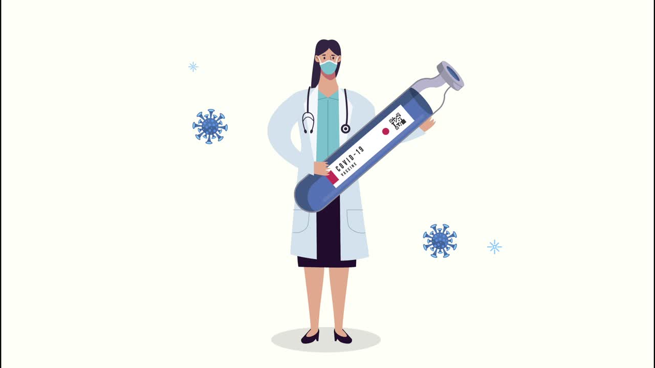 doctora levantando el vial de la vacuna contra el covid-19