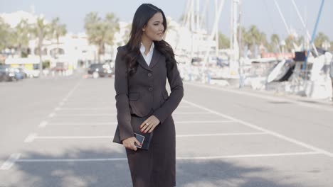 Business-Woman-Walking-On-The-The-Pier