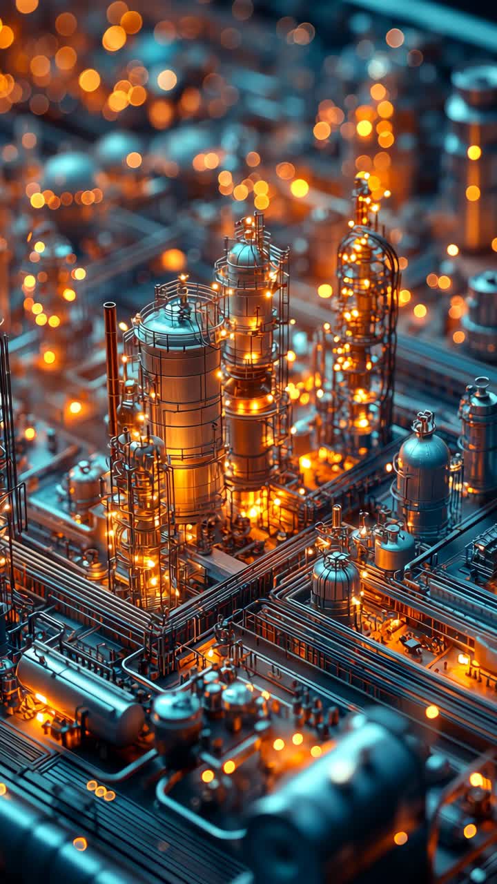 industrial complex illuminated at night with vibrant lights and ...