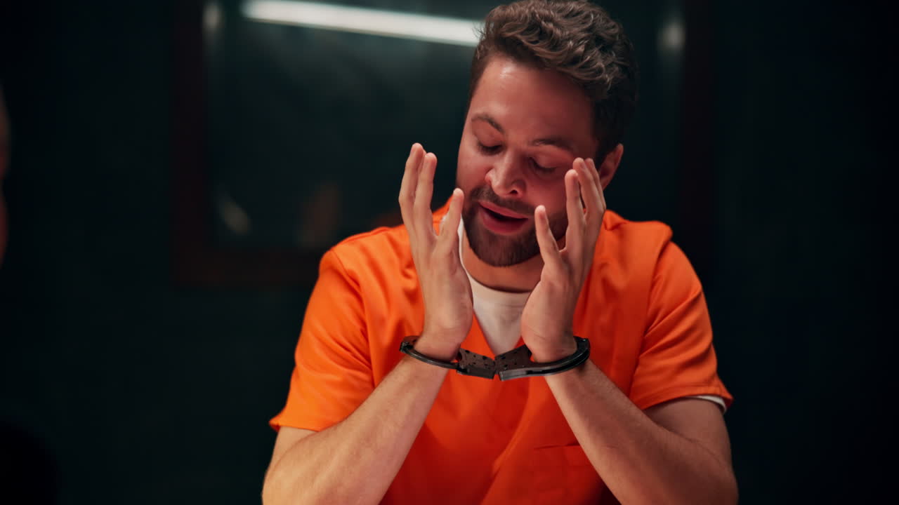 Man in handcuffs during interrogation