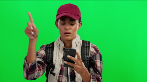 Phone,-green-screen-and-lost-woman-with-maps