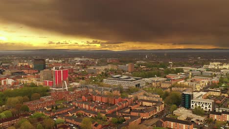 Aerial-drone-shot-rising-over-classic-typical-British-English-town-and-housing