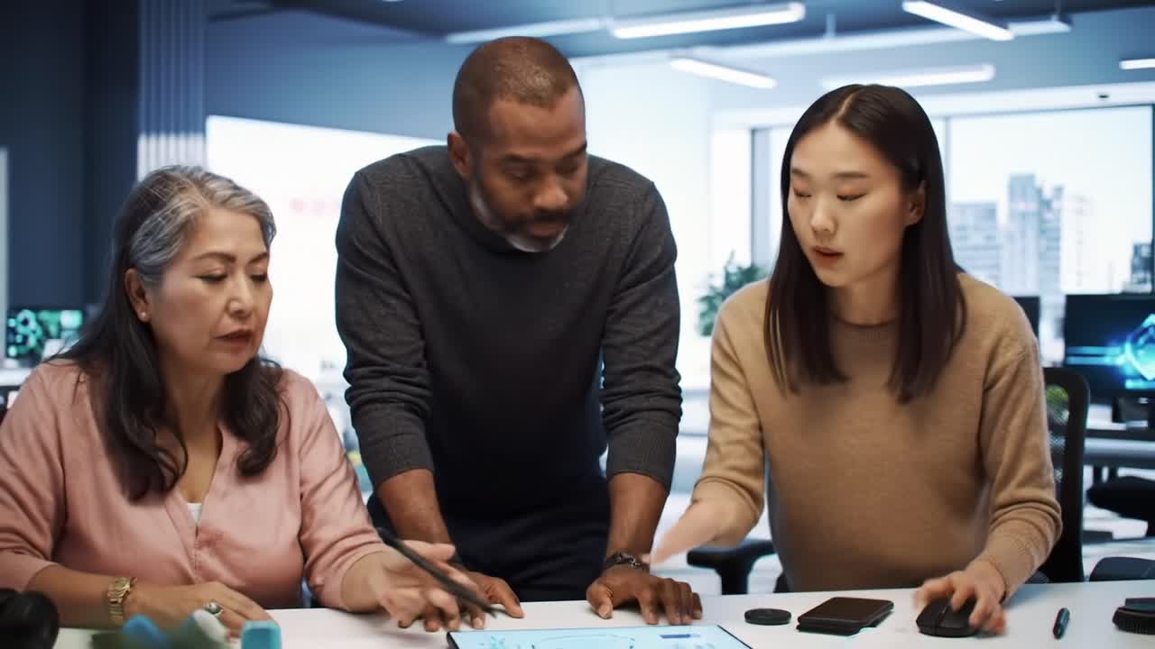 Engaging Team Discussion in Modern Office Setting with Diverse Colleagues Collaborating on Project Strategies and Solutions
