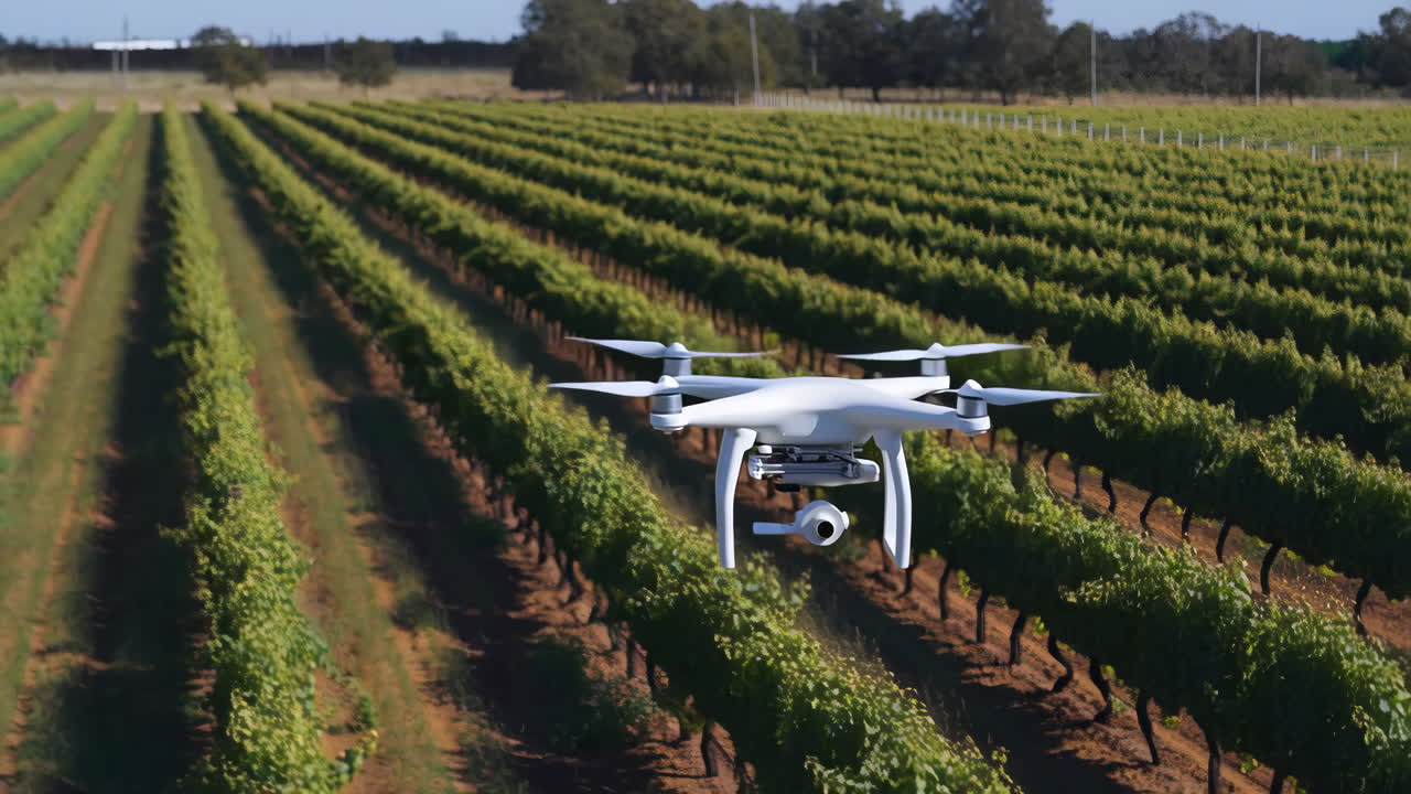 Drone Flying Over a Vineyard