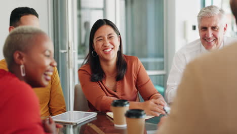 Meeting,-office-and-business-people-laughing