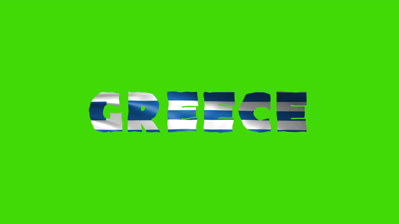 Greece country wiggle text animation lettering with her waving flag blend in as a texture - Green Screen Background Chroma key loopable video
