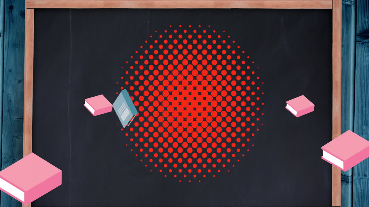 학교 물건 아이콘의 애니메이션이 배 위로 움직입니다.