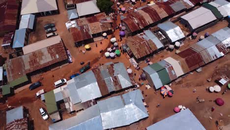 drone top down view of colorful karshi town market and busy vibrant streets, 4k