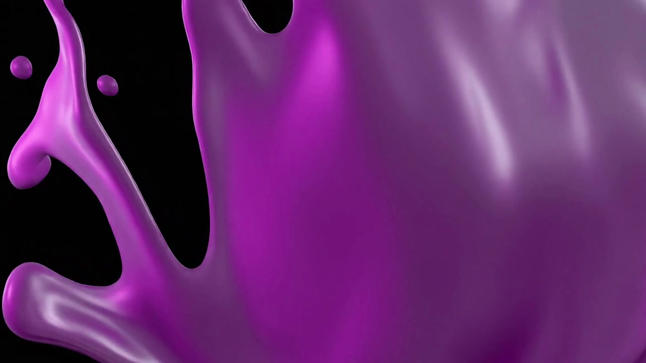 Schizzi di liquido viola astratto su sfondo nero