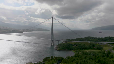 Beautiful-wide-angle-aerial-view-Halogaland-suspension-bridge-in-Norway