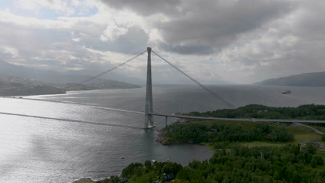 beautiful wide angle aerial view halogaland suspension bridge in norway