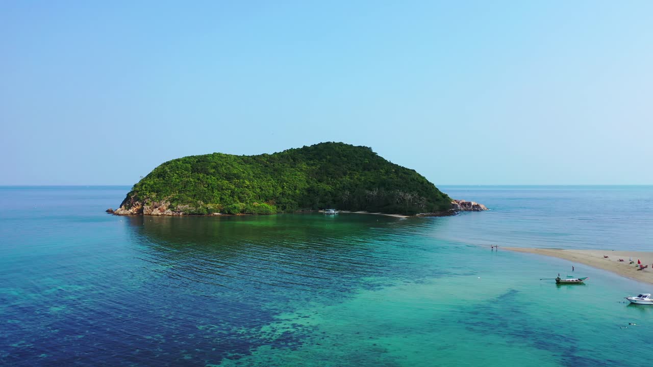 Thailand Aerial. Green small island in the tropical ocean. exotic vegetation on an undiscovered island