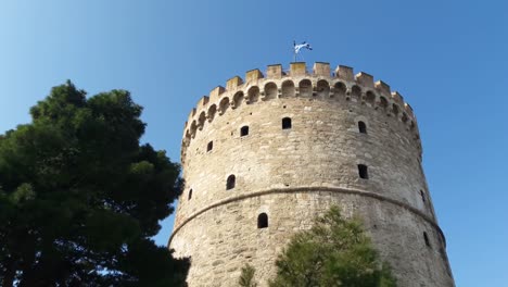 exterior view looking up at the white tower in thessaloniki greece